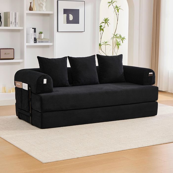 Canapé pliable compressible avec 3 coussins et rangements Noir Canapé pliable compressible avec 3 coussins et rangements Noir