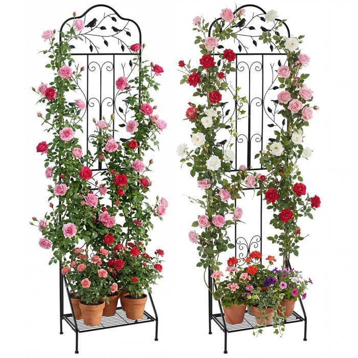Lot de 2 Treillis de Jardin pour Plantes Grimpantes COSTWAY Étagère Pliable Kits Anti-Basculement Piquets pour Plantes en Pot