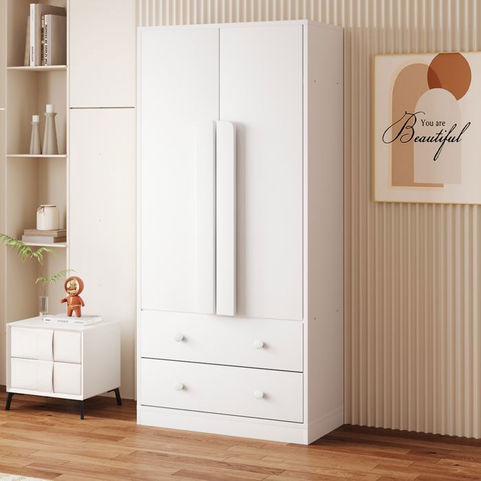 Armoire 2 portes avec 2 tiroirs 70 x 40 x 170 cm blanc EVRYAE