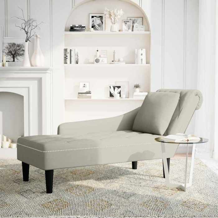 Promo février CHIC Fauteuil long-Chaise longue JILL 1 PLACE avec accoudoir droit crème velours 140x56x66 cm CCC3311