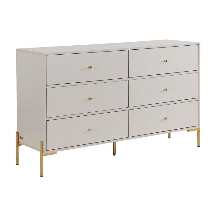 Commode 6 tiroirs - MDF et métal - Beige et doré - MILAVIA Commode 6 tiroirs - MDF et métal - Beige et doré - MILAVIA