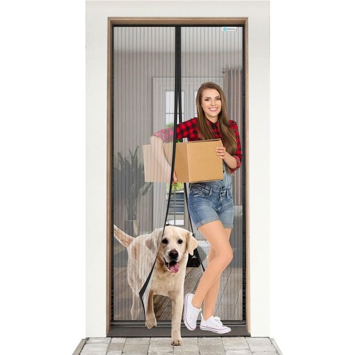 Moustiquaire Porte Magnétique 85x210cm Noire - Rideau Anti-Insectes Fermeture Automatique Aimantée Sans Perçage - Maille Fine