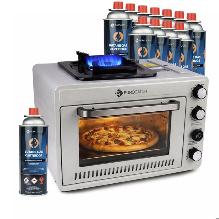 Four à gaz portable Eurocatch – Four camping avec brûleur – 21 kW – Allumage électronique – Extérieur & maison – 12 cartouches