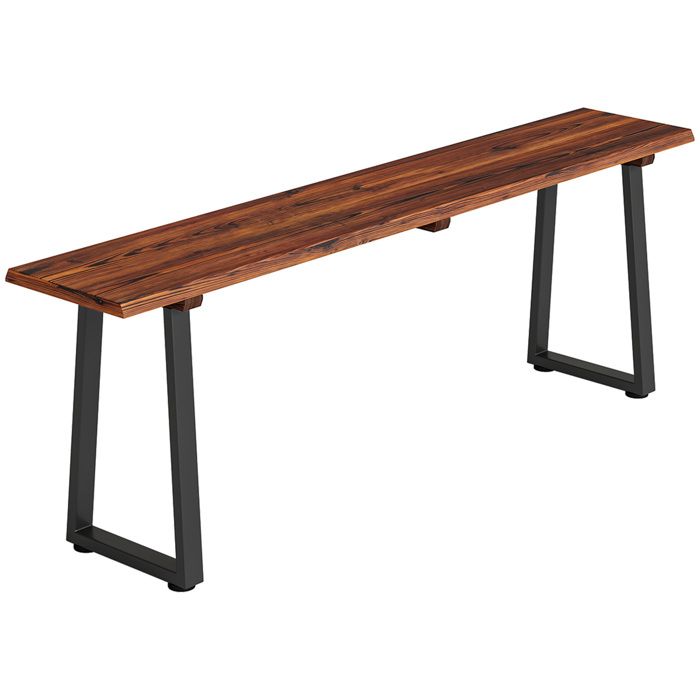 Banc de jardin - Outsunny - sans dossier pieds trapézoïdaux 2 places à effet bois - bois acier - 150x28x48cm - carbonisé