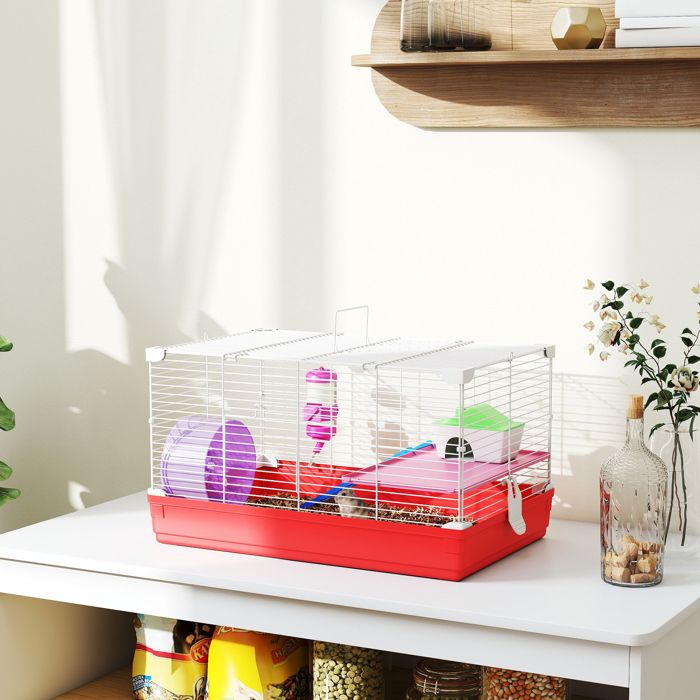 Cage hamster cage rongeur à 2 niveaux base amovible nettoyage facile cabane roue dexercice 47 x 30 x 27 cm blanc