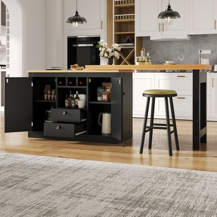 Table de bar extensible haut de gamme longueur réglable de 120 à 180 cm avec rotation à 360° design minimaliste moderne Noir