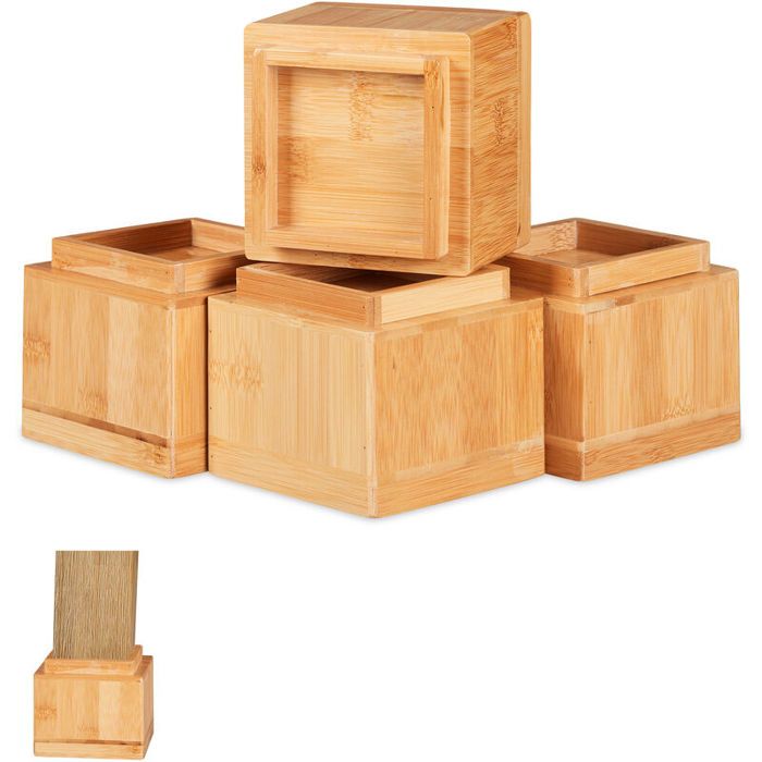 Rehausseurs de meuble - DEKOPRO - Lot de 4 pièces - Élévation de 8 5 cm - Dimensions 10x11 5x11 5 cm - Bambou naturel