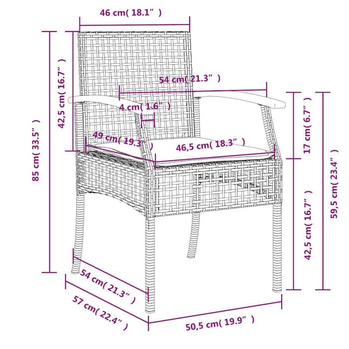 Mode Chaises de jardin coussins - PARAJIE - lot de 2 - Canapé-chaise de balcon - gris résine tressée acacia @9488898855
