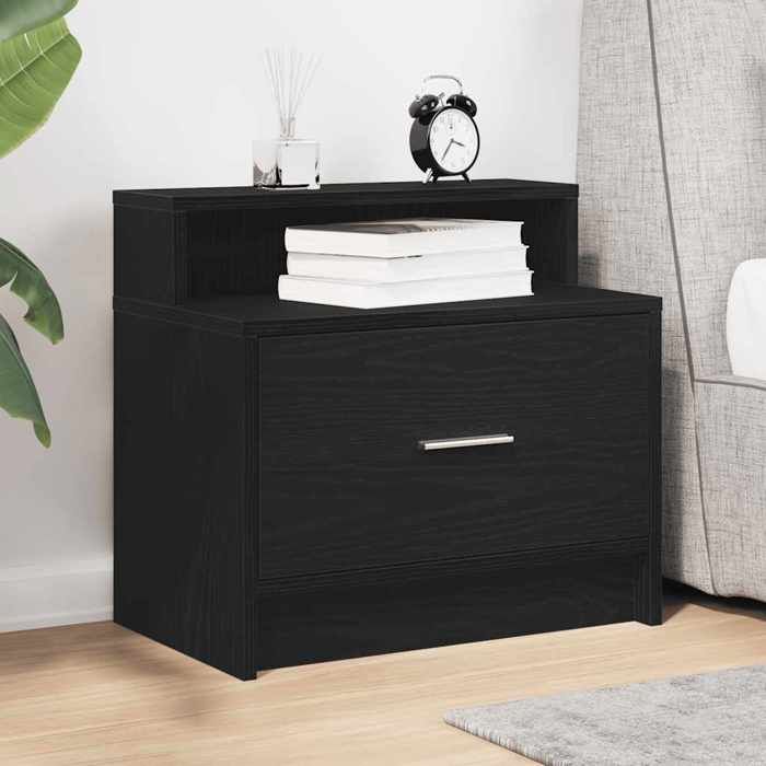 Table de lit - Noir - Armoire de chevet - 1 PC - avec tiroir chêne noir 51x31x47 cm T4487