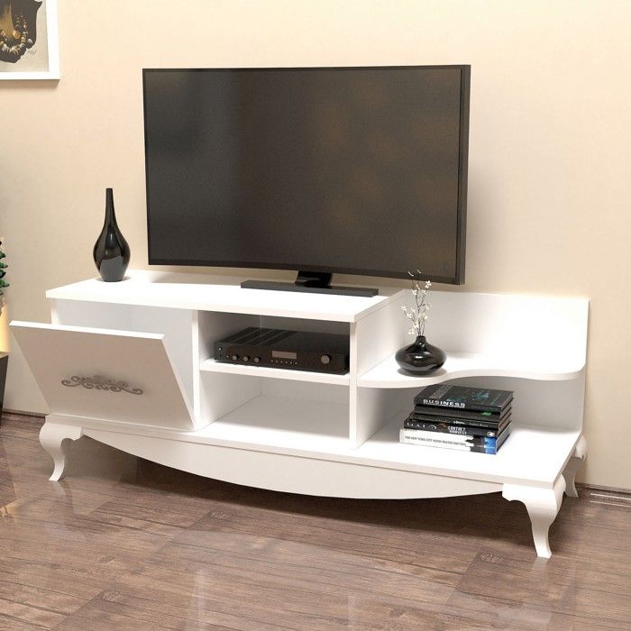 Meuble TV Rinaldo Dmora en Bois Mélaminé Blanc 130x45x51h cm Meuble TV Rinaldo Dmora en Bois Mélaminé Blanc 130x45x51h cm