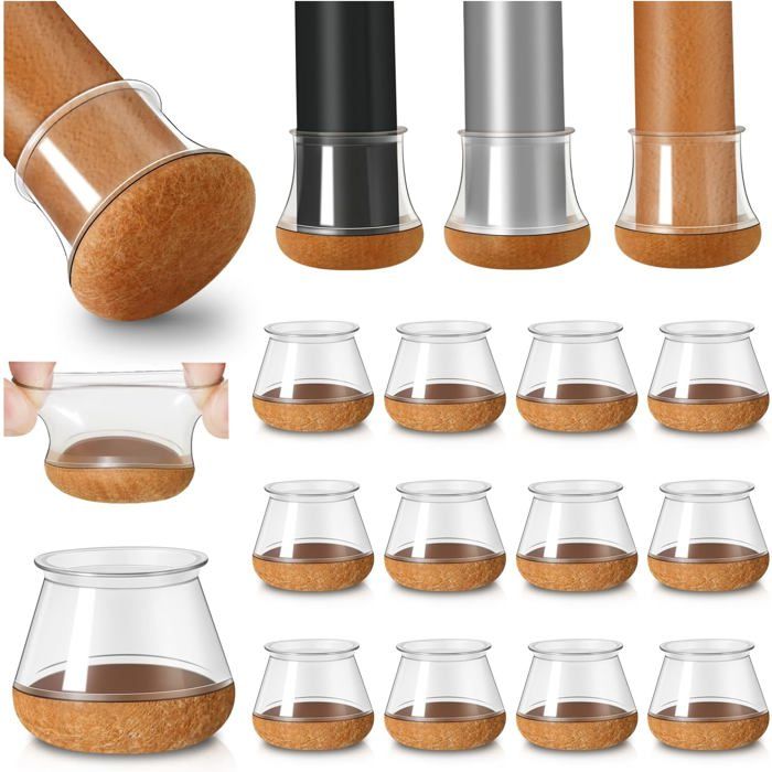 Protège-pieds de chaise - Unbrand - 20 pièces - Silicone transparent - Feutre enveloppé - Diamètre 30-40 mm