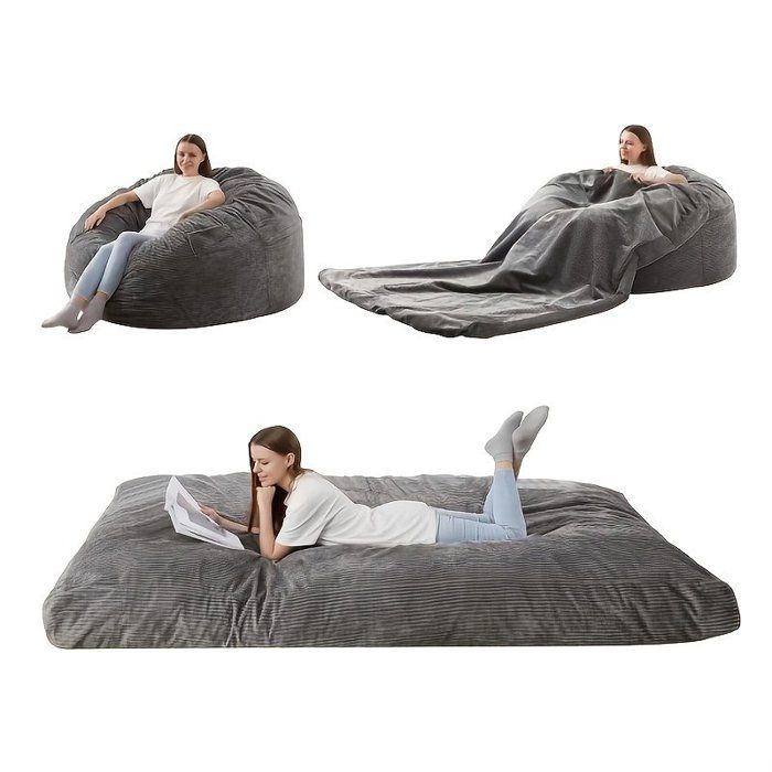 GARVEE POUF-POIRE Pouf convertible 2 en 1 en velours côtelé sofa-lit lavable en machine matelas de sol épais gris foncé