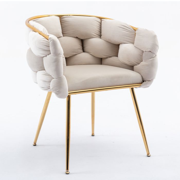 Fauteuil Scandinave en Velours Chaise de Chambre Luxueuse avec Structure Métallique pour Salon Salle à Manger 73x56x75cm Beige