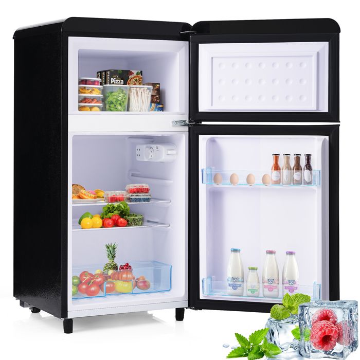Bladez - Réfrigérateur rétro 2 portes 72L congélateur 21L classe énergétique E faible bruit 39dB - Noir