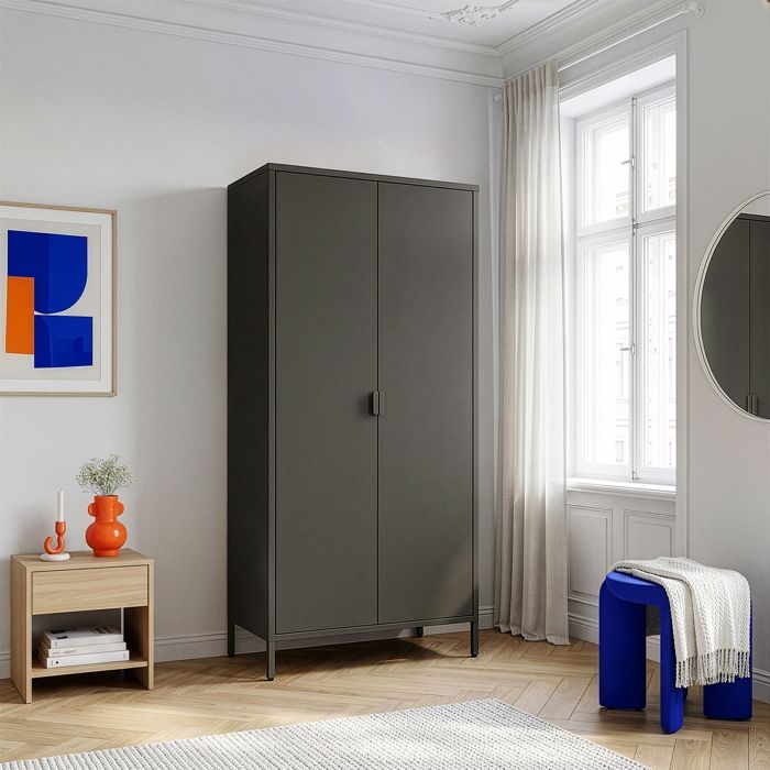 Armoire de chambre Esteli 170 x 80 x 45 cm acier noir