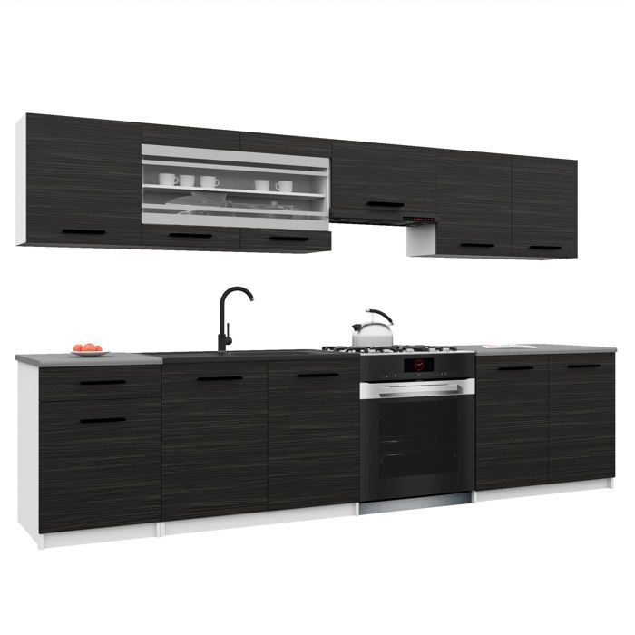 BELINI Cuisine Équipée Complète ITALIA 4 260 cm - Meubles Hauts et Bas avec Plan de Travail - Ébène