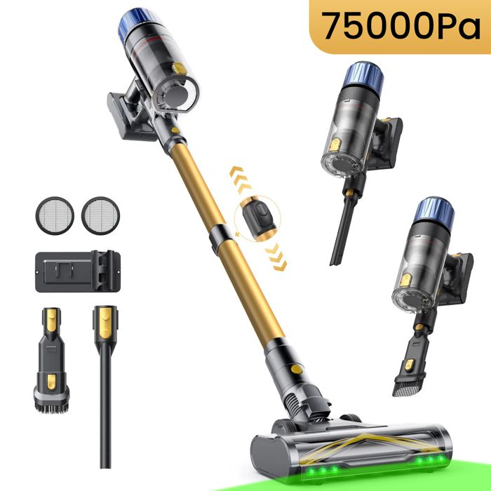 PROSCENIC Aspirateur balai sans fil PO15 - aspirateur puisstant 75Kpa/160AW -70 Min -650W -Debout autonome -Léger-Greeneye