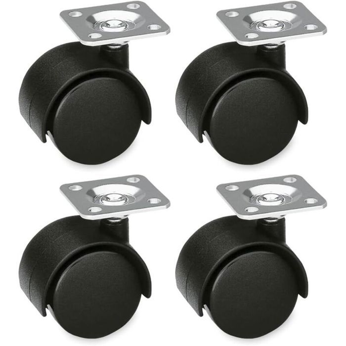 Lot de 4 Roulettes Meubles 39mm Nylon - 25kg/Roue Platine Acier pour Chaises Bureau & Tables Basses