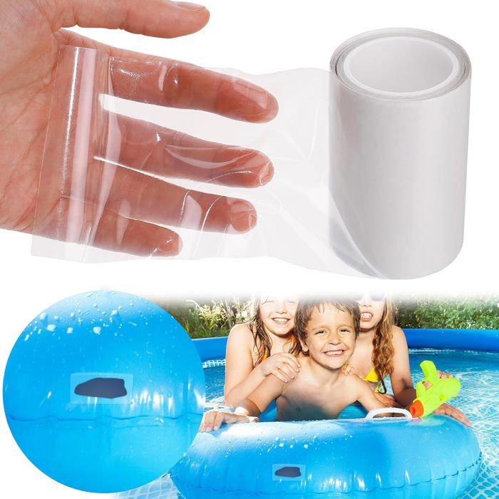 Kit de Réparation Gonflable TPU Ruban Adhésif Étanche Découpable 213 x 8 cm Transparent pour Piscine Matelas