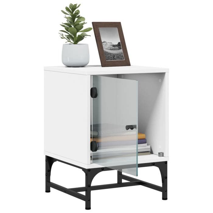 Cabinet de Lit Moderne Blanc Table de chevet/nuit avec rangement avec porte en verre blanc 35x37x50 cm CC3671 Cabinet de Lit Moderne Blanc Table de chevet/nuit avec rangement avec porte en verre blanc 35x37x50 cm CC3671