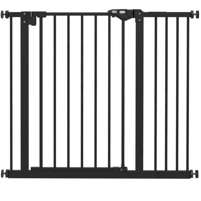 Barrière de sécurité pour chien barrière de porte et descalier 74 à 94 x 77 cm métal et plastique noir