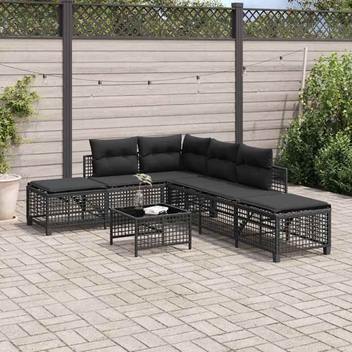 Promo“Salon de Jardin dangle 3 pcs avec Coussins Noir 167 x 55 x 60 cm en résine tressée pour Jardin et Terrasse 971593