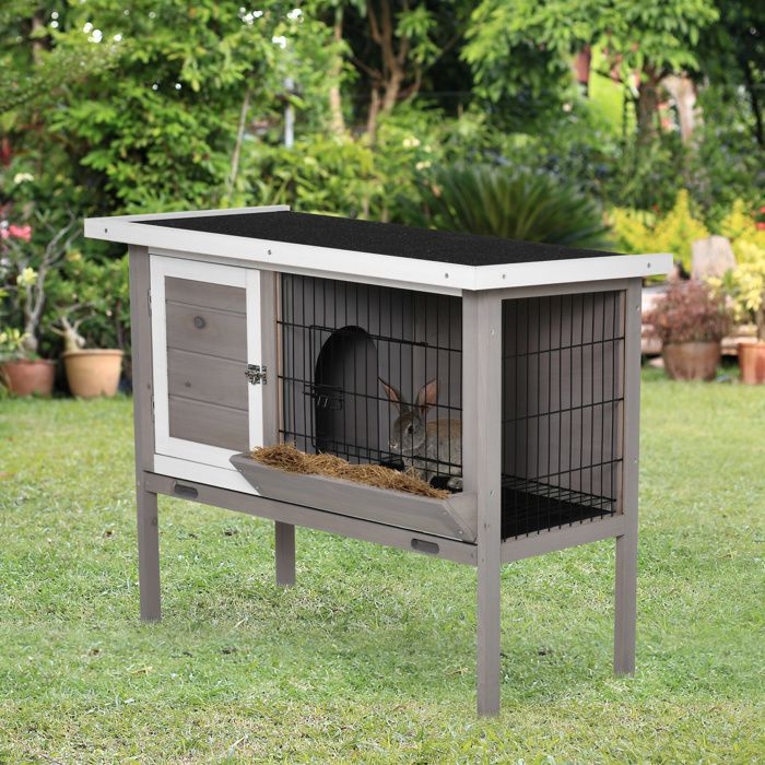 Clapier en bois pour lapin - 91 x 46 x 71 cm - Toit en asphalte - Plateau amovible - 2 portes verrouillables