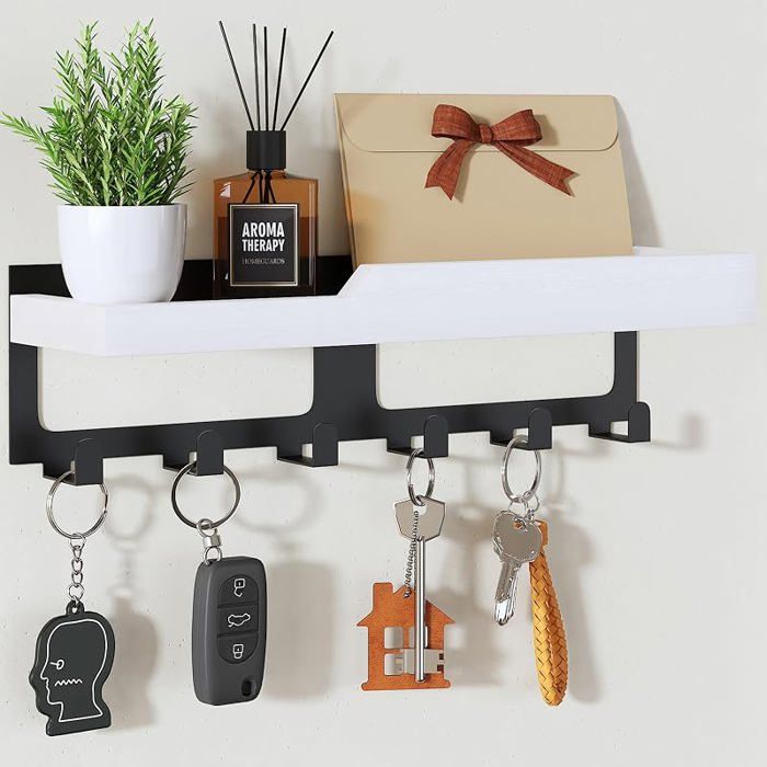 Porte clés mural Crochets à clés muraux avec pteau en bois et 6 crochets décoration intérieur 6 Hooks Bnc ARMOIRE A CLE