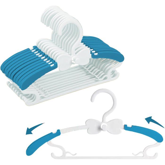 Cintres enfants en plastique réglables extensibles 28 à 37 cm lot 20 pièces antidérapantes pour vêtements bébé bleu blanc