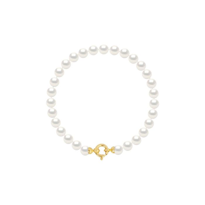 Bracelet - PEARLS & COLORS - Prestige - Perles deau douce 6-7 mm - Perles blanches AAA+ - Fermoir Or jaune 9ct