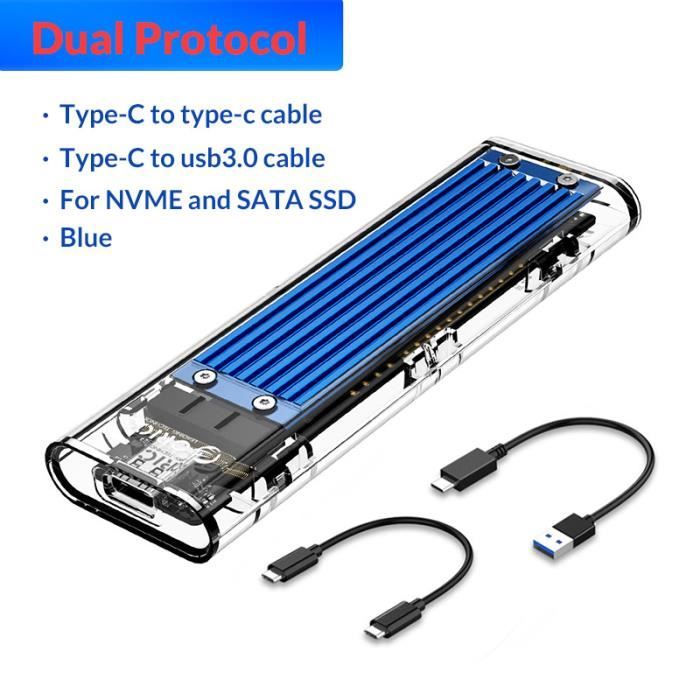 Boîtier Externe SSD M.2 NGFF Transparent - Double Protocole, USB Type-C 10 Gbit/s, Pour Disques NVMe Et SATA - 13