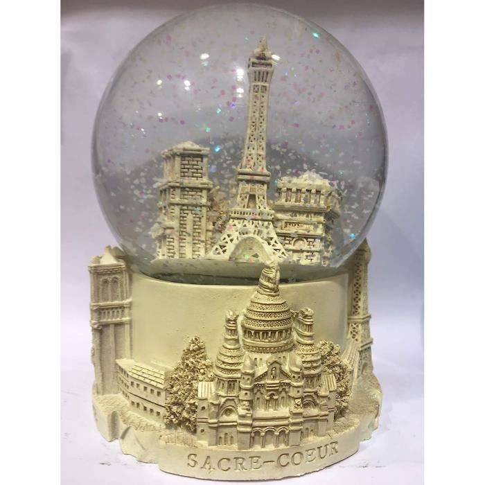 VIANAYA Boule De Neige Paris Tour Eiffel - Base Résine Avec Monuments En 3D Et Globe En Verre Avec Paillettes Scintillantes -Couleur Doré - Taille Moyenne (Hauteur 11CM