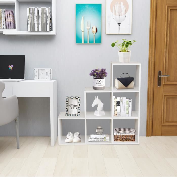 WOLTU Bibliothèque Étagère, Meuble Cube avec 6 Casiers et 3 Tiroirs en Tissu, Organisation pour Salon, Bureau, Chambre d'enfant, 30 x 80 x 60 cm, Chêne Clair