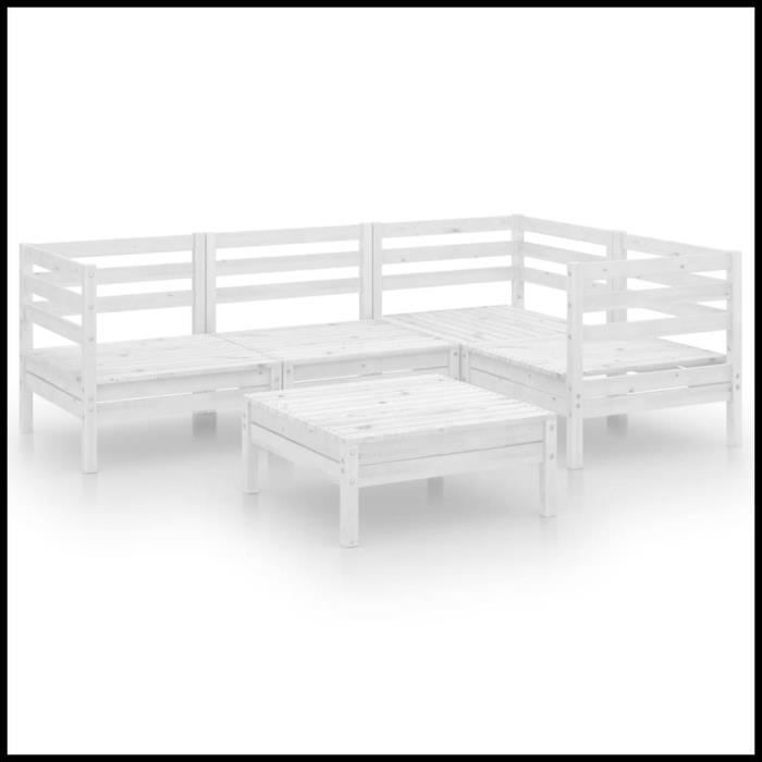 Salon de jardin 5 pcs Bois de pin massif Blanc -BK3082693 (PLA)