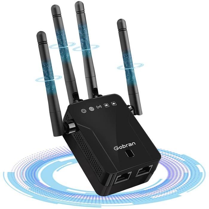 Répéteur WiFi 1200 Mbps Double Bande 5GHz/2.4GHz - Amplificateur WiFi Avec 2 Ports LAN, Installation Facile