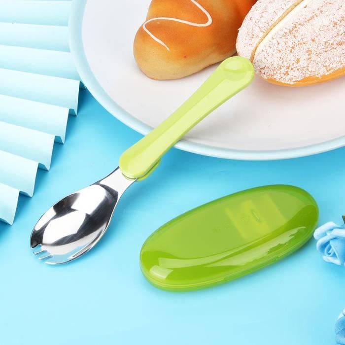 ustensile de sécurité thermique en silicone souple pour l/'apprentissage de l/'alimentation pour petits enfants Bleu Ensemble cuillère et fourchette pour bébé et enfant en bas âge