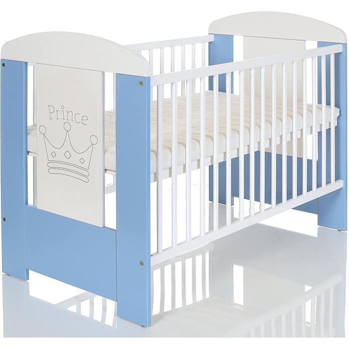 Lit Bebe 1x60 Avec Matelas 3 Niveaux Du Sommier 3 Barreaux Amoviable Bleu Blanc 2 Cdiscount Puericulture Eveil Bebe