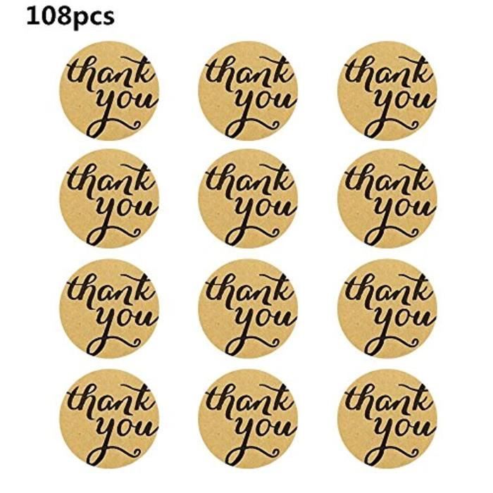 TownStix - 200 étiquettes Autocollantes Rondes Merci Dorées Sur Papier Kraft, 40 Mm, Pour Mariage, Anniversaire, Cadeaux Etiquette Ronde Autocollante
