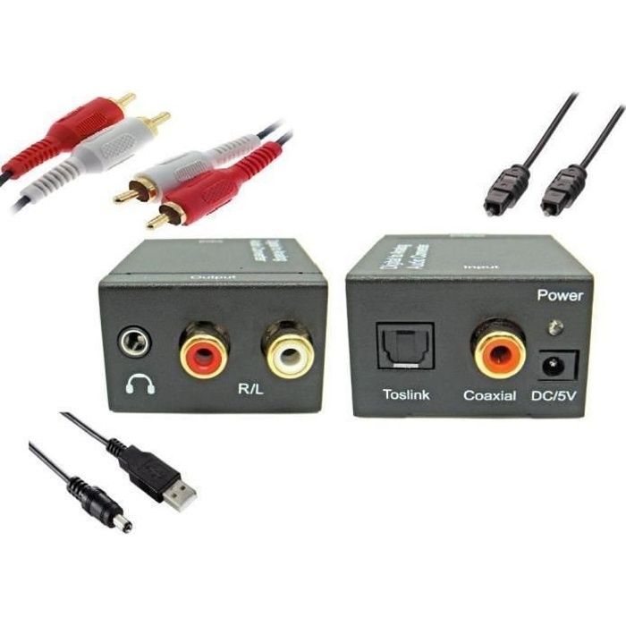 Convertisseur Numérique-Analogique Audio Adaptateur avec Câble Audio Optique | DAC Toslink Coaxial Optique vers RCA L/R Audio St