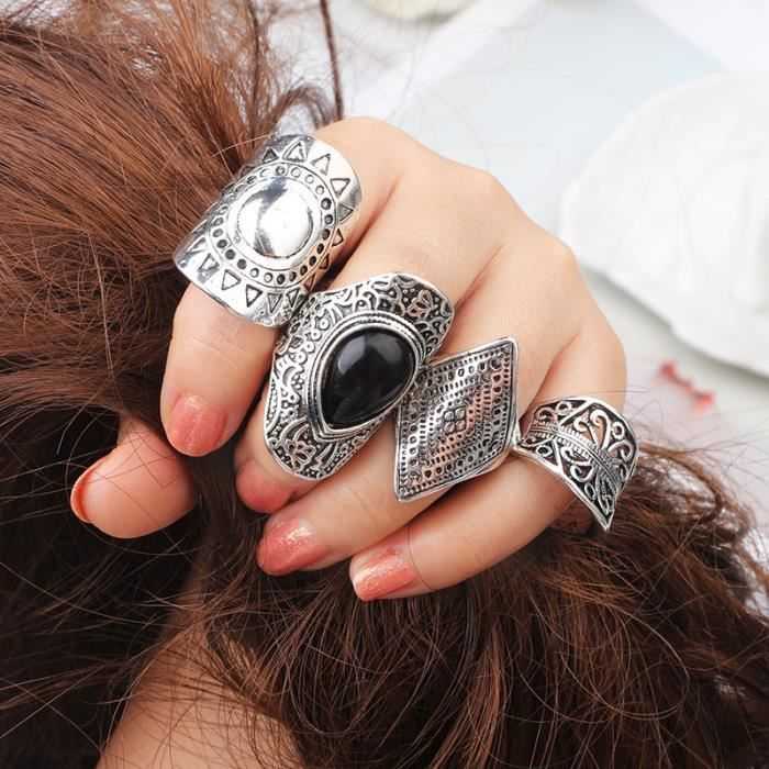 Bague 4pcs Femmes Boh me Vintage Silver Stack anneaux en Knuckle