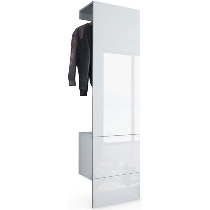 Vladon Vestiaire Garderobe Carlton Set 5 Corps en Blanc mat - Panneau portemanteau en Blanc haute brillance Vladon Vestiaire Garderobe Carlton Set 5 Corps en Blanc mat - Panneau portemanteau en Blanc haute brillance