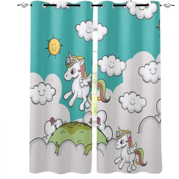 Lot De 2 Rideaux Occultants Licorne Pour Chambre De Fille - Tissu 3 Couches Avec étoiles Découpées, Attaches Florales Incluses - 9