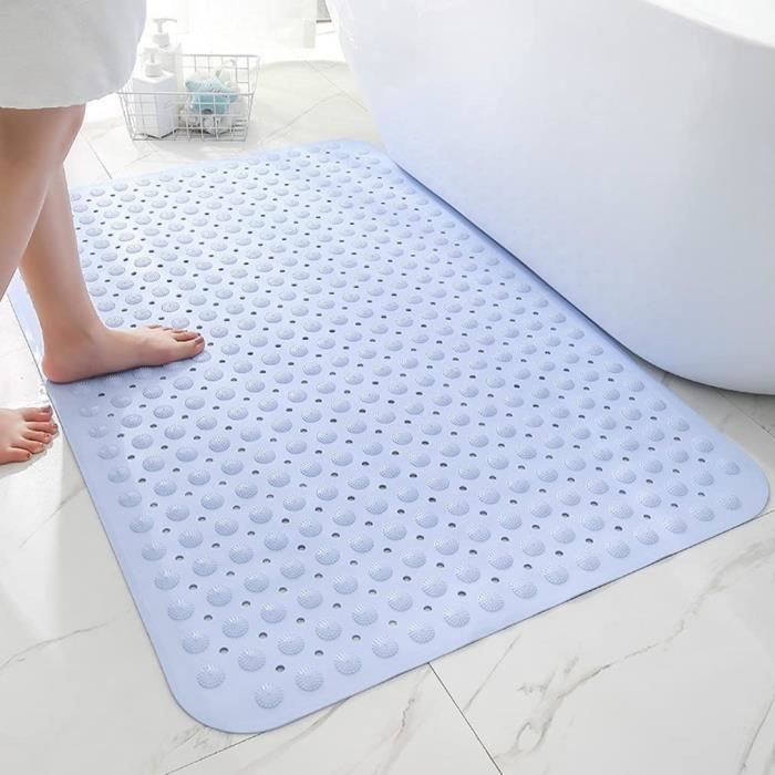 Tapis de Bain Antidérapant / Tapis de Sol de Douche avec Points de Massage / Tapis de Salle de Bain en Plastique Imperméable à Séchage Rapide / Ventouses Fortes / Anti-Fatigue