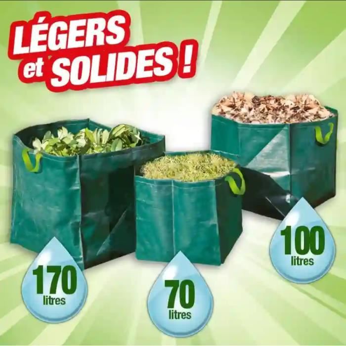 Spares2go Lot De 3 Sacs à Déchets De Jardin 120L - Tissés Réutilisables Ultra Résistants En Polypropylène