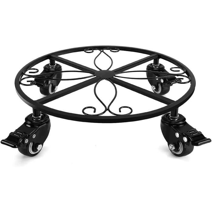 3 Supports à Roulettes Pour Pots De Fleurs ZEONHEI 30cm - Métal Noir Capacité 50kg