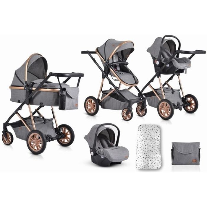 MIDAS combinée 3en1- Poussette avec siège auto et nacelle - Groupe 0m+ - De 0 à 15Kg - Gris