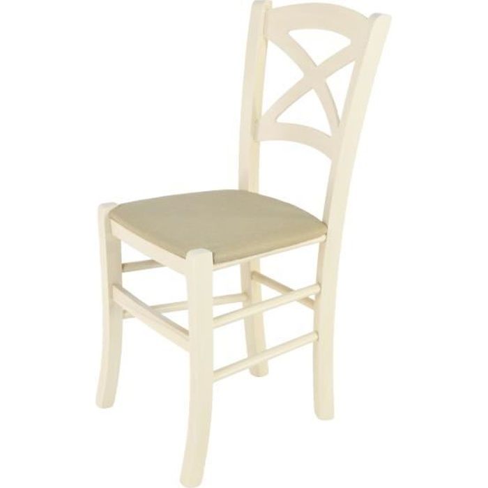 Tommychairs - Chaise cuisine CROSS structure en bois de hêtre peindré en aniline blanche et assise en tissu couleur chanvre