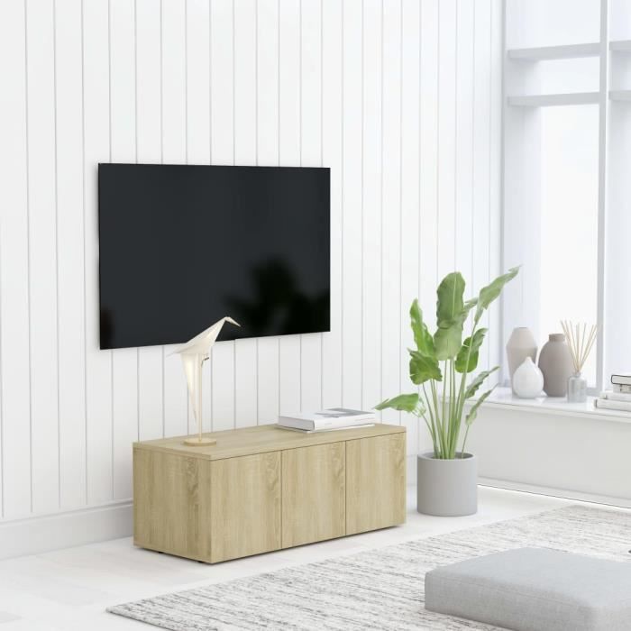 MGQ5💃-Campagne Chic - Meuble TV Bas scandinave contemporain MEUBLE HI-FI Banc TV- Armoire tele - Table television -Chêne sono4667