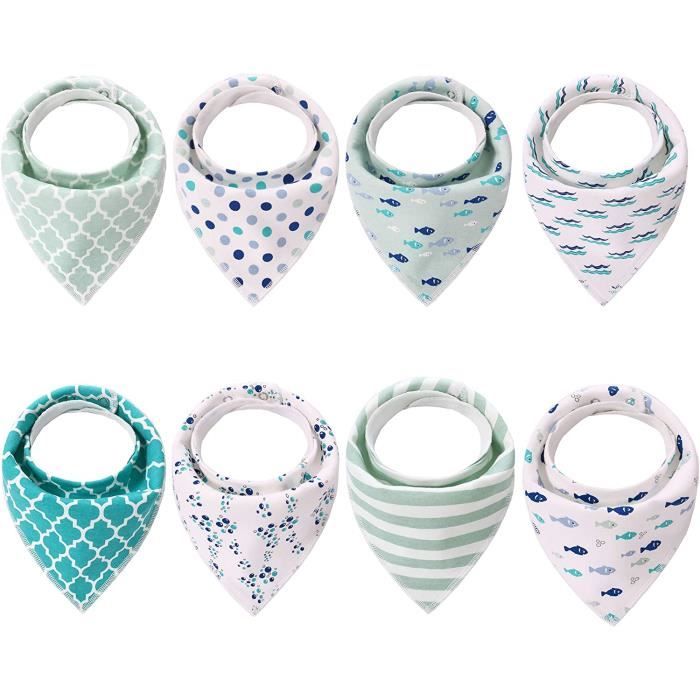 8 Bavoirs Bébé Bandana Yafane - Coton Organique Absorbant Pour Fille Et Garçon 0-36 Mois