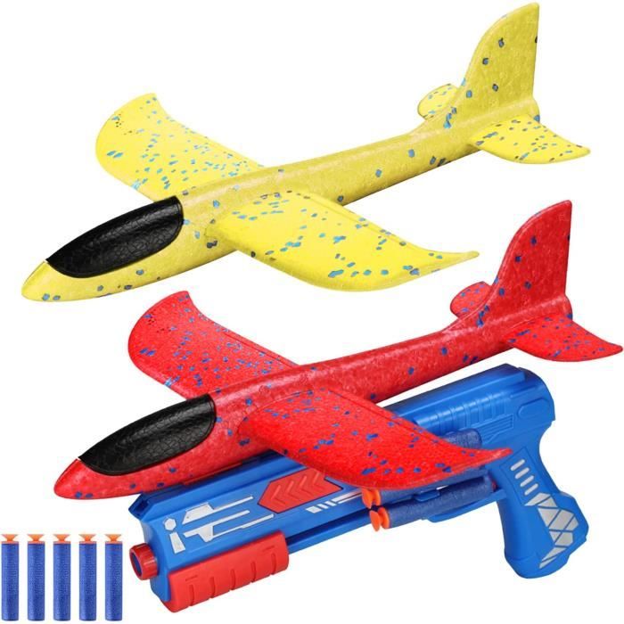 Pistolet Lance-avions POYET – 3 Planeurs En Mousse EPP, Catapulte, Stickers, Jeu Extérieur Pour Enfants 4-12 Ans